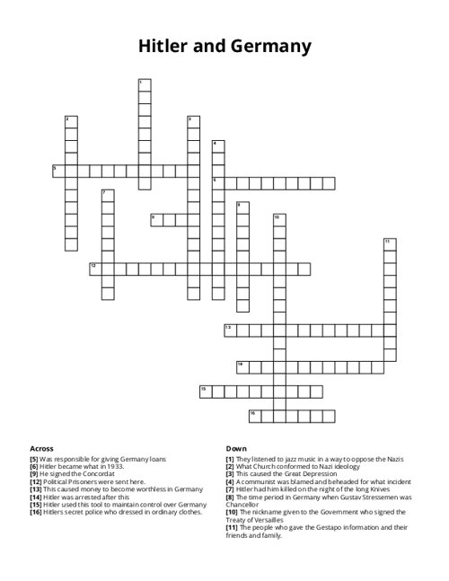Hitler and Germany Crossword Puzzle