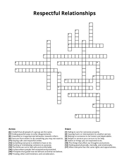 Respectful Relationships Crossword Puzzle