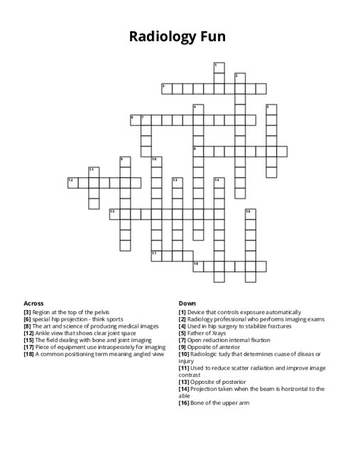 Radiology Fun Crossword Puzzle
