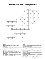 Types of Film and TV Programmes crossword puzzle