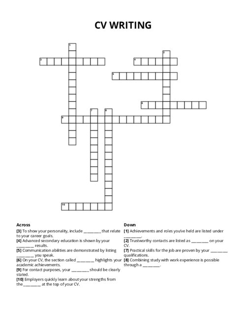 CV WRITING Crossword Puzzle