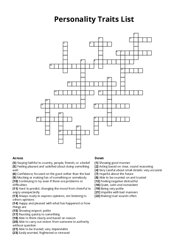 Personality Traits List crossword puzzle