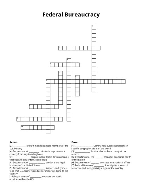 Federal Bureaucracy Crossword Puzzle