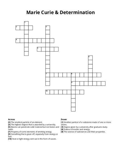 Marie Curie & Determination Crossword Puzzle