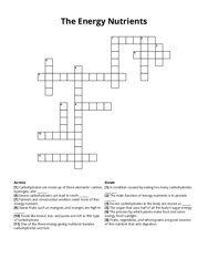 The Energy Nutrients crossword puzzle