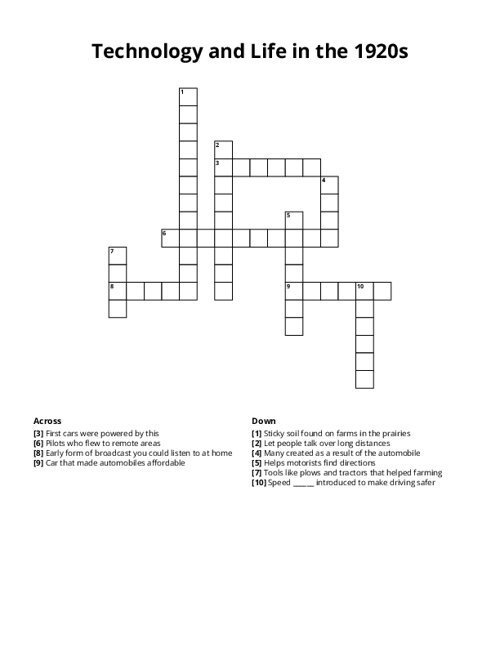 Technology and Life in the 1920s Crossword Puzzle