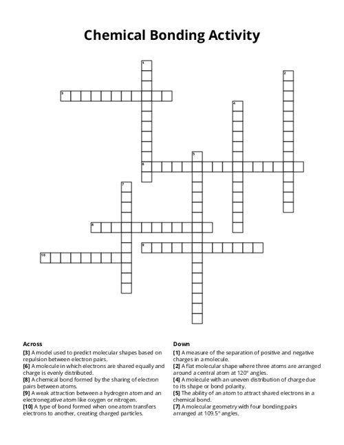 Chemical Bonding Activity Crossword Puzzle