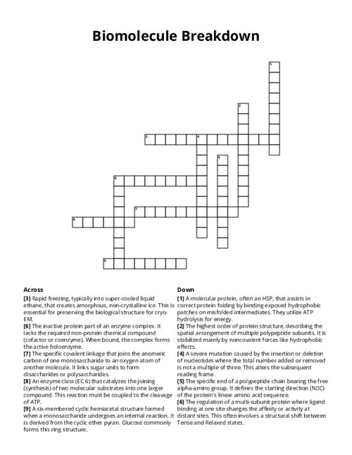 Biomolecule Breakdown Crossword Puzzle