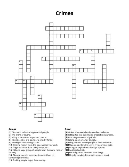 Crimes Crossword Puzzle