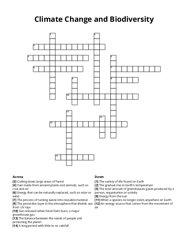 Climate Change and Biodiversity crossword puzzle
