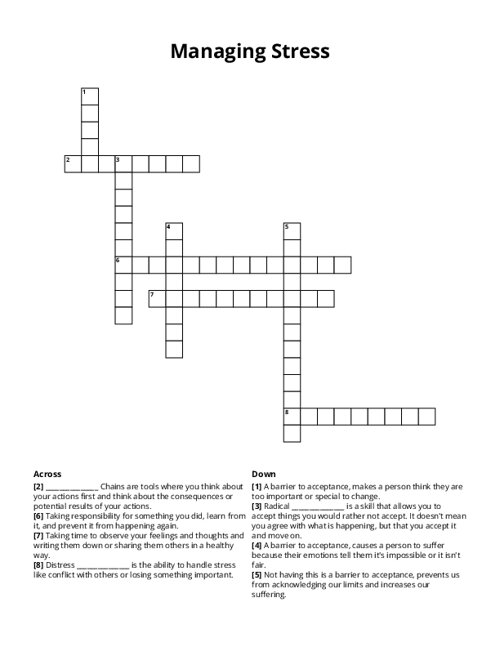 Managing Stress Crossword Puzzle