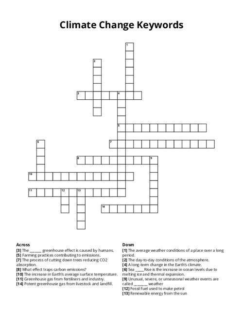 Climate Change Keywords Crossword Puzzle