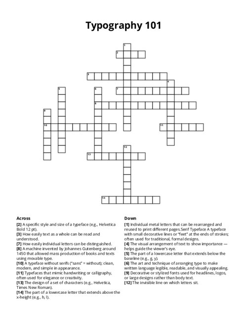 Typography 101 Crossword Puzzle