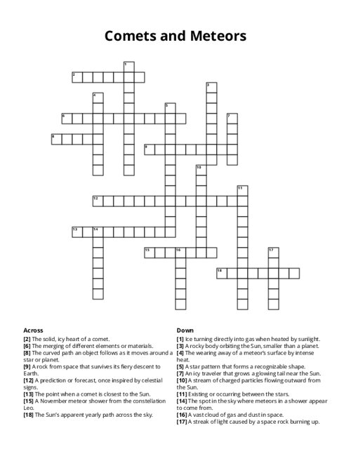 Comets and Meteors Crossword Puzzle