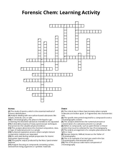 Forensic Chem: Learning Activity Crossword Puzzle