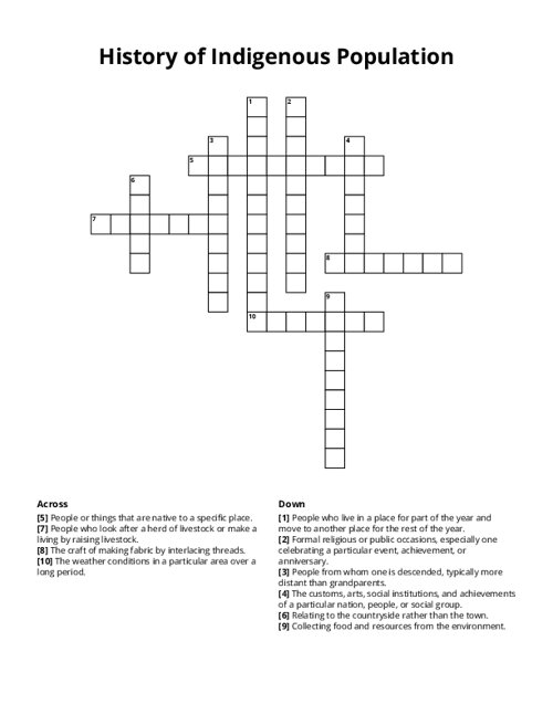 History of Indigenous Population Crossword Puzzle