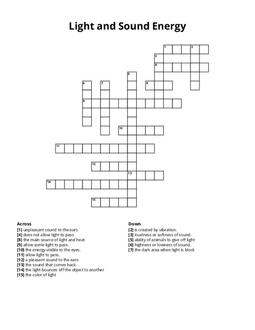 Light and Sound Energy Crossword Puzzle
