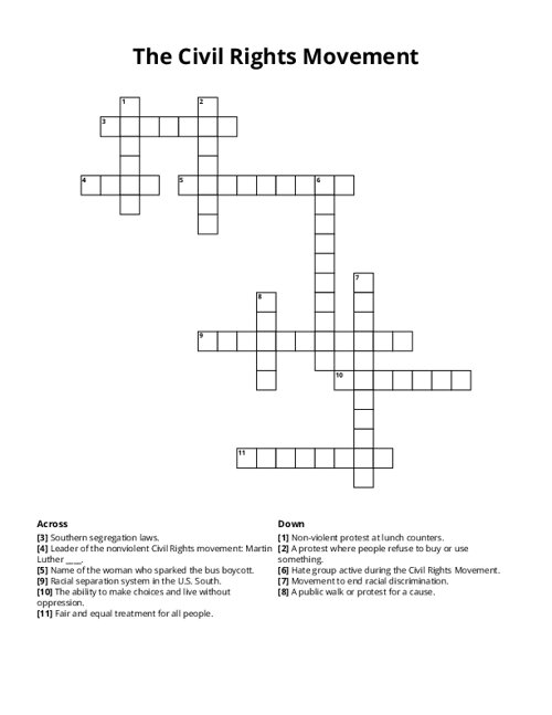 The Civil Rights Movement Crossword Puzzle