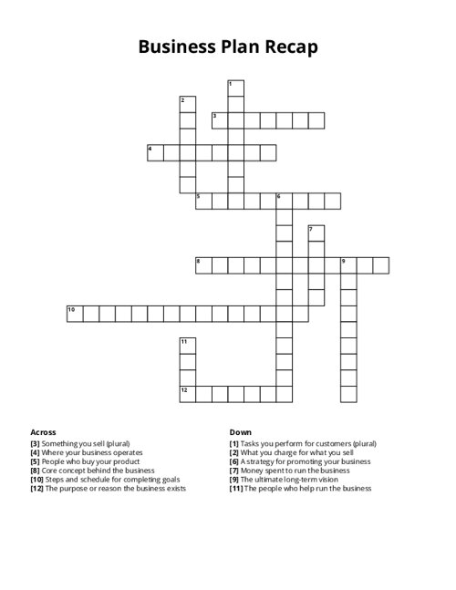 Business Plan Recap Crossword Puzzle