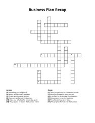 Business Plan Recap crossword puzzle