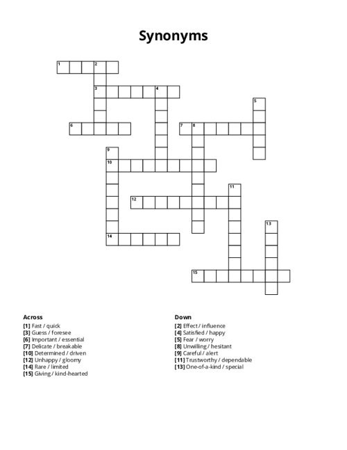 Synonyms Crossword Puzzle