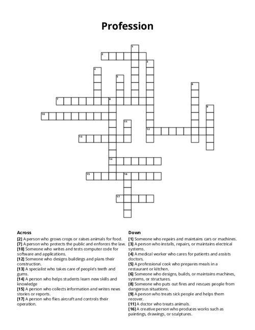 Profession Crossword Puzzle