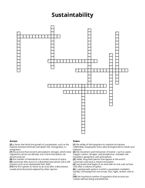 Sustaintability Crossword Puzzle