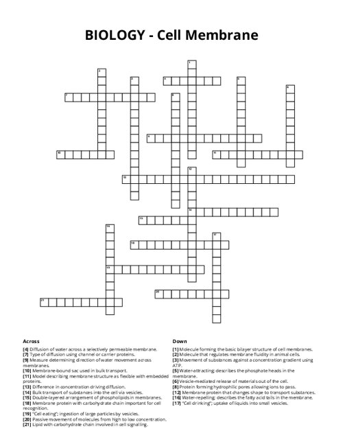 BIOLOGY - Cell Membrane Crossword Puzzle