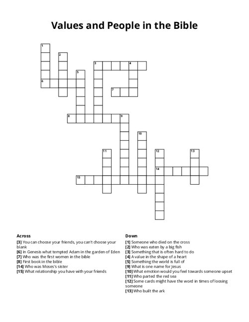 Values and People in the Bible Crossword Puzzle