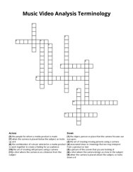 Music Video Analysis Terminology crossword puzzle