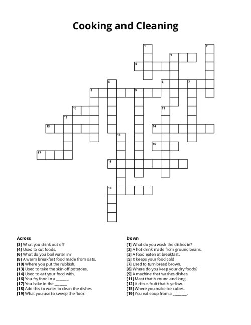 Cooking and Cleaning Crossword Puzzle