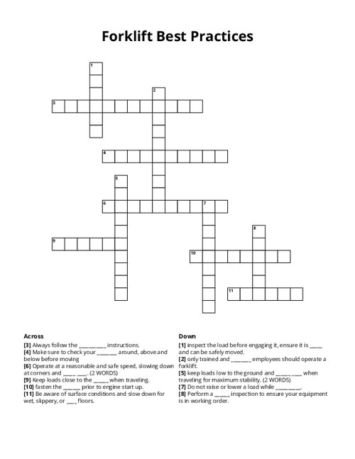 Forklift Best Practices Crossword Puzzle