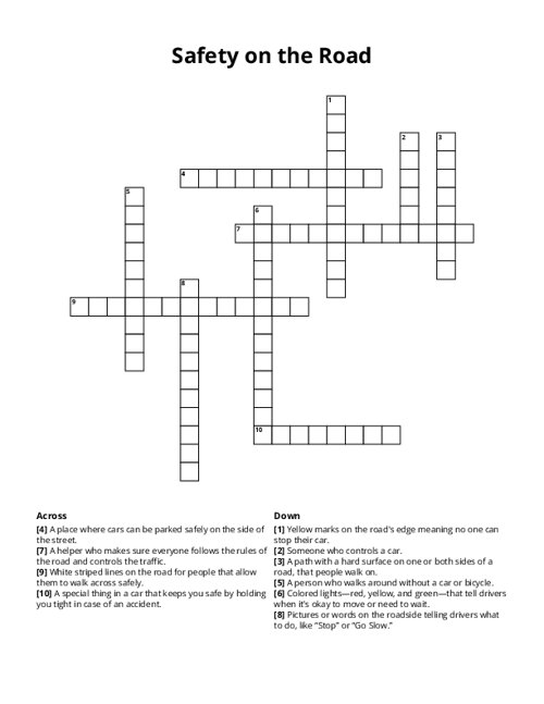 Safety on the Road Crossword Puzzle