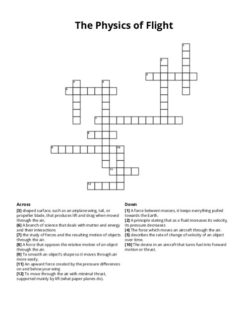 The Physics of Flight Crossword Puzzle