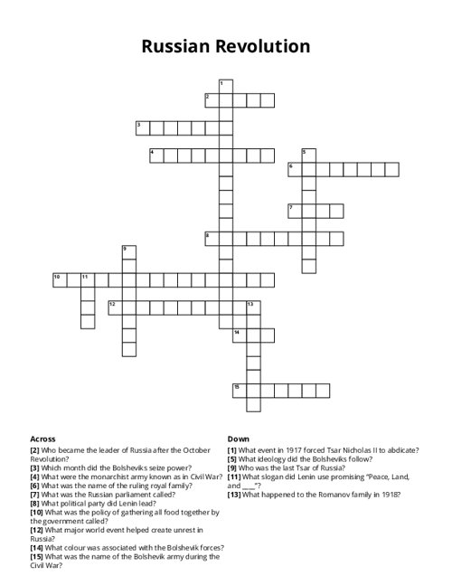 Russian Revolution Crossword Puzzle