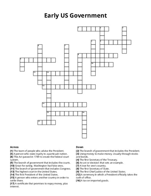 Early US Government Crossword Puzzle
