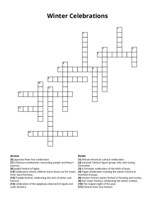 Winter Celebrations Crossword Puzzle