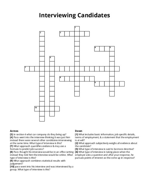 Interviewing Candidates Crossword Puzzle