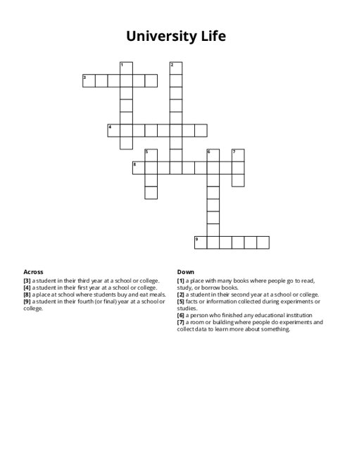 University Life Crossword Puzzle