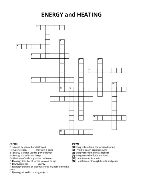 ENERGY and HEATING Crossword Puzzle