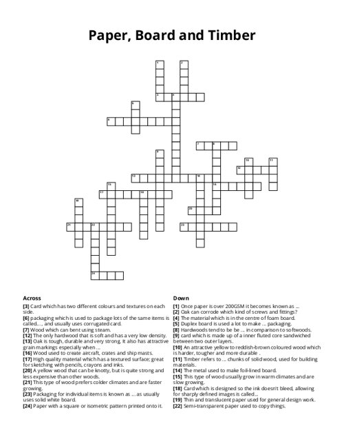 Paper, Board and Timber Crossword Puzzle