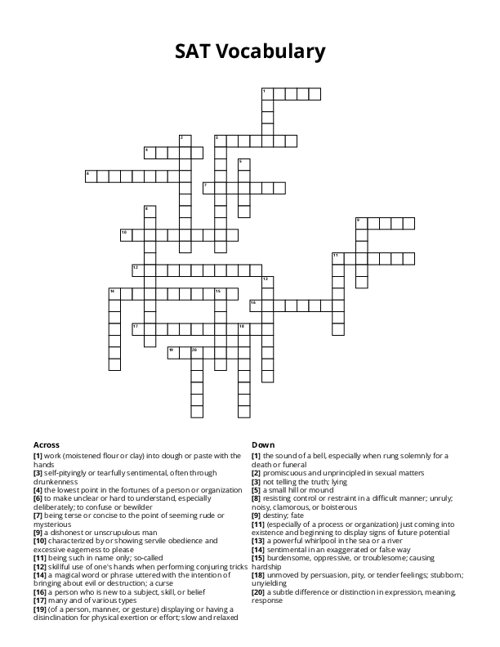 SAT Vocabulary Crossword Puzzle