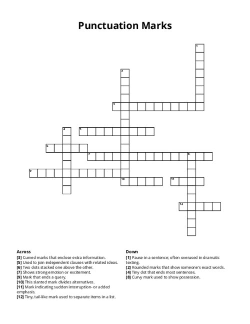 Punctuation Marks Crossword Puzzle