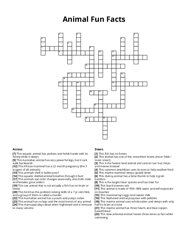 Animal Fun Facts crossword puzzle