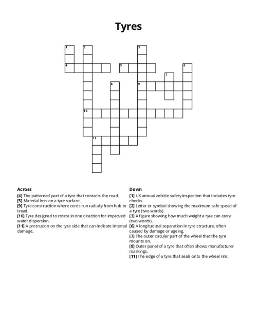 Tyres Crossword Puzzle