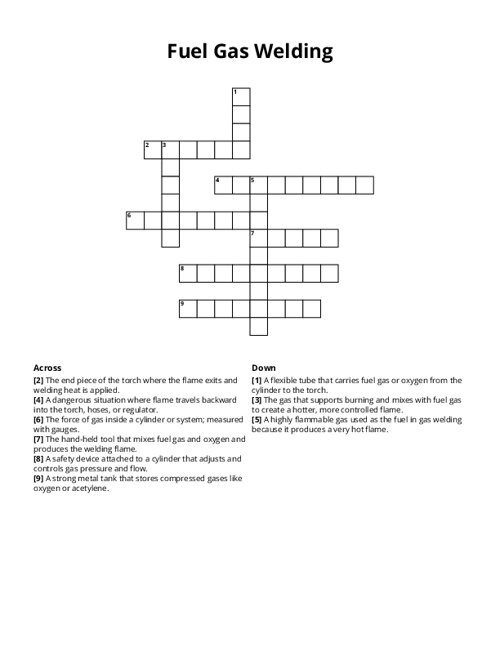 Fuel Gas Welding Crossword Puzzle