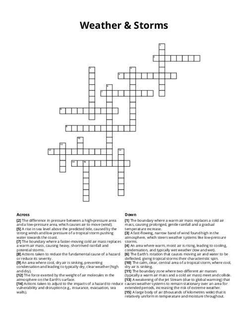 Weather & Storms Crossword Puzzle