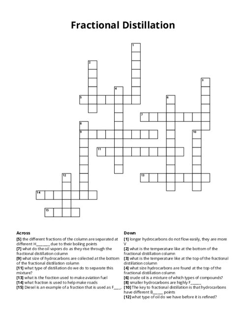 Fractional Distillation Crossword Puzzle