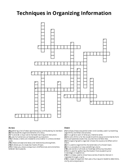 Techniques in Organizing Information Crossword Puzzle