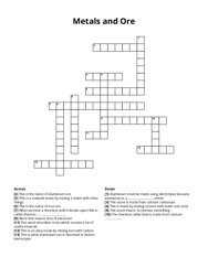 Metals and Ore crossword puzzle